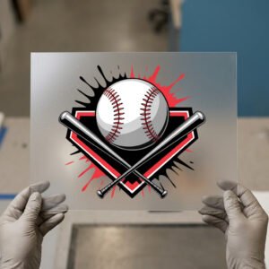 Baseball and Bats Emblem, Splash — ready-to-press DTF transfer by Loop DTF Baseball and Bats Emblem, Splash DTF transfer, ready to press