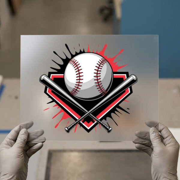 Baseball and Bats Emblem, Splash DTF transfer, ready to press