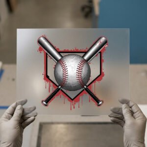 Baseball and Crossed Bats DTF transfer, ready to press