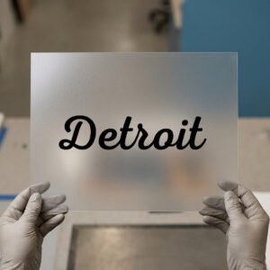 Detroit Script DTF transfer, ready to press