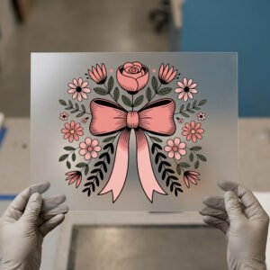 Floral Bow Wreath DTF transfer, ready to press