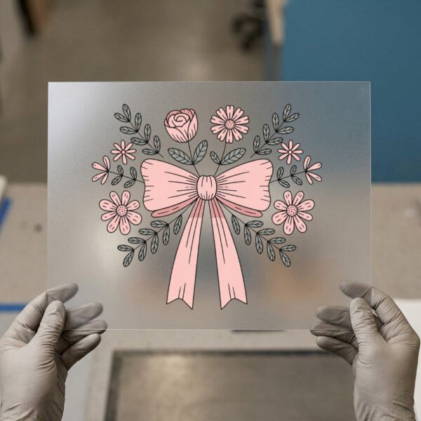 Pink Floral Bow DTF transfer, ready to press