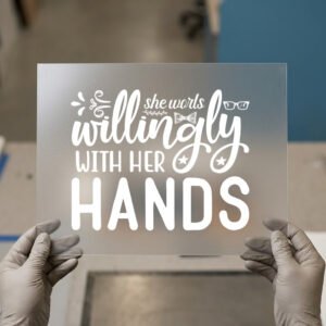She Works Willingly With Her Hands — ready-to-press DTF transfer by Loop DTF She Works Willingly With Her Hands DTF transfer, ready to press